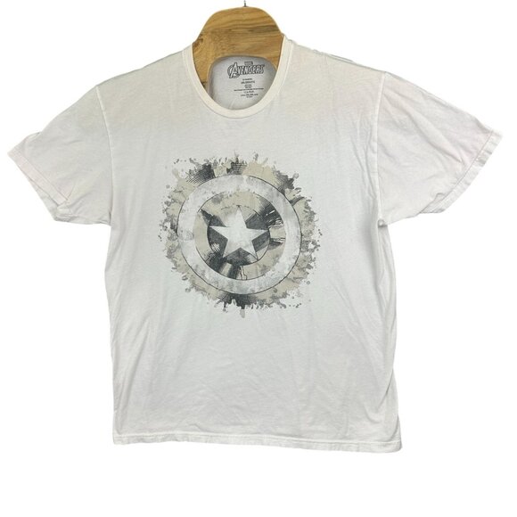 Marvel Avengers T-Shirt Men 2XL White Captain America Shield Distressed Graphic - Picture 1 of 6